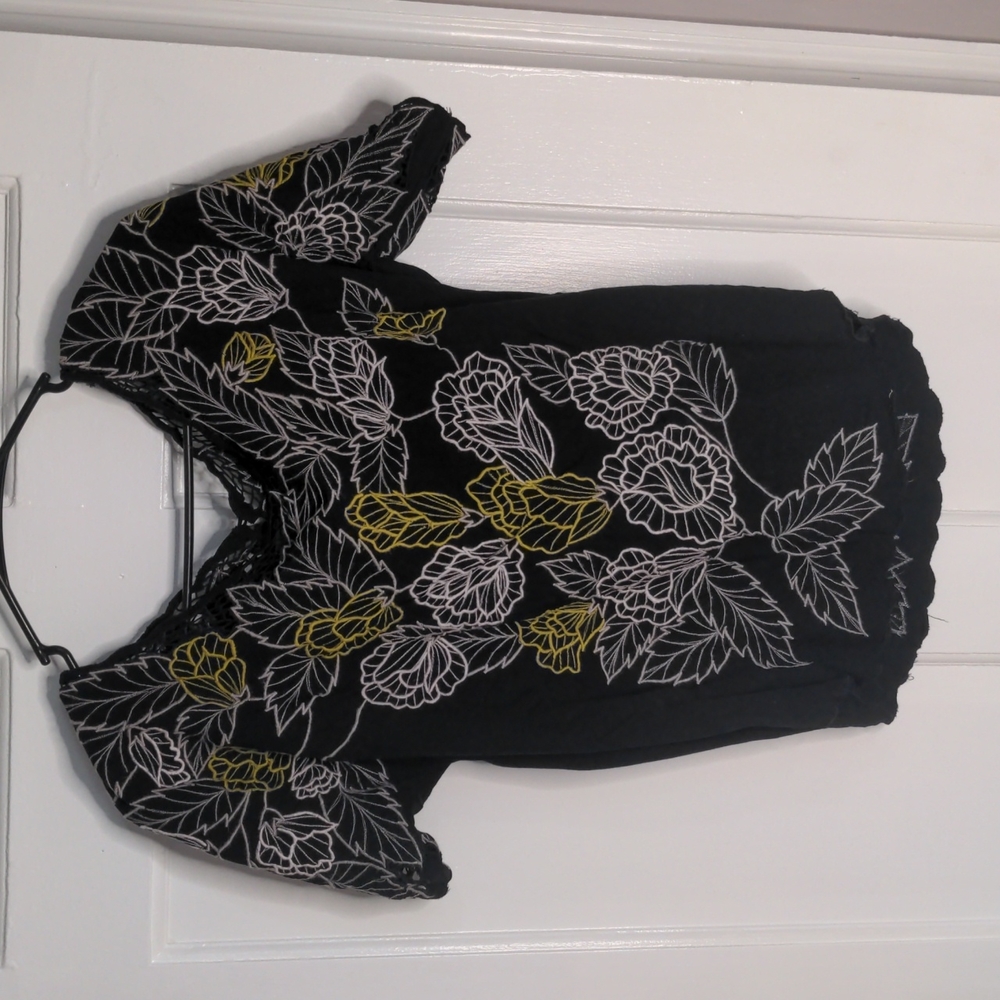Minkpink embroidered floral blouse black
